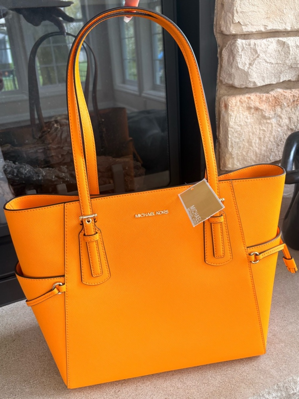 Michael Kors Bright Yellow-Orange Voyager Leather Tote - Picture 2 of 8